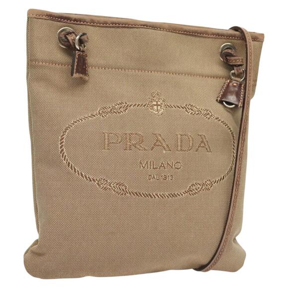 PRADA Shoulder Bag Canvas Brown Gold - Picture 1 of 9